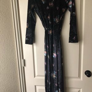 Zara velvet floral black robe/tie wraparound dress